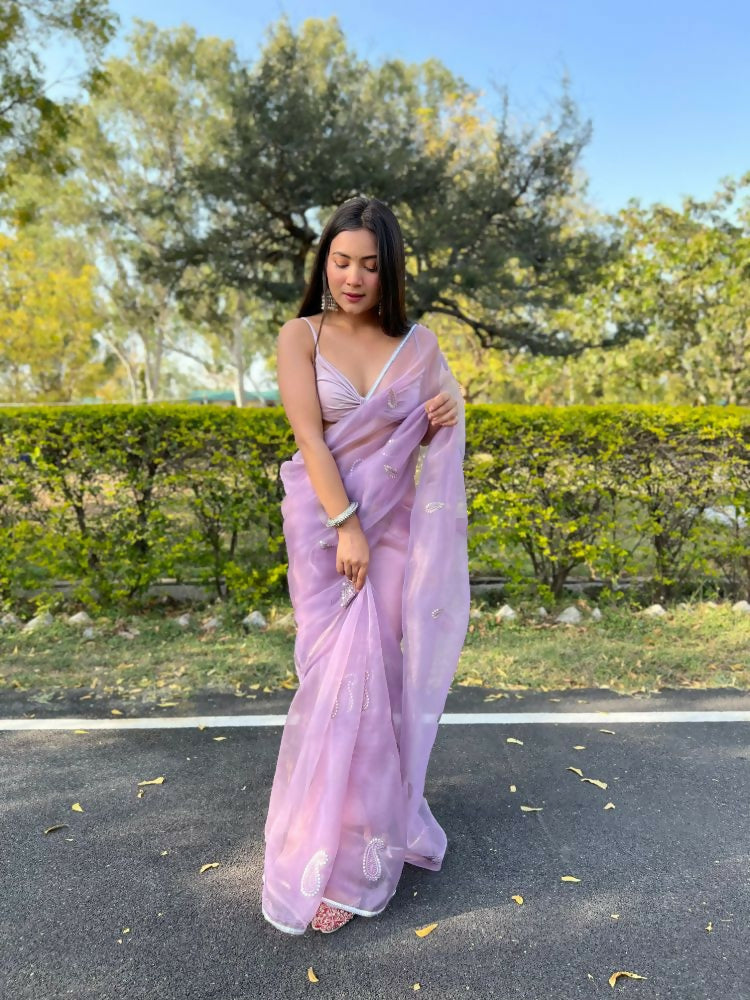 Vamsee Samriddhi Purple Organza Saree | Grocsy