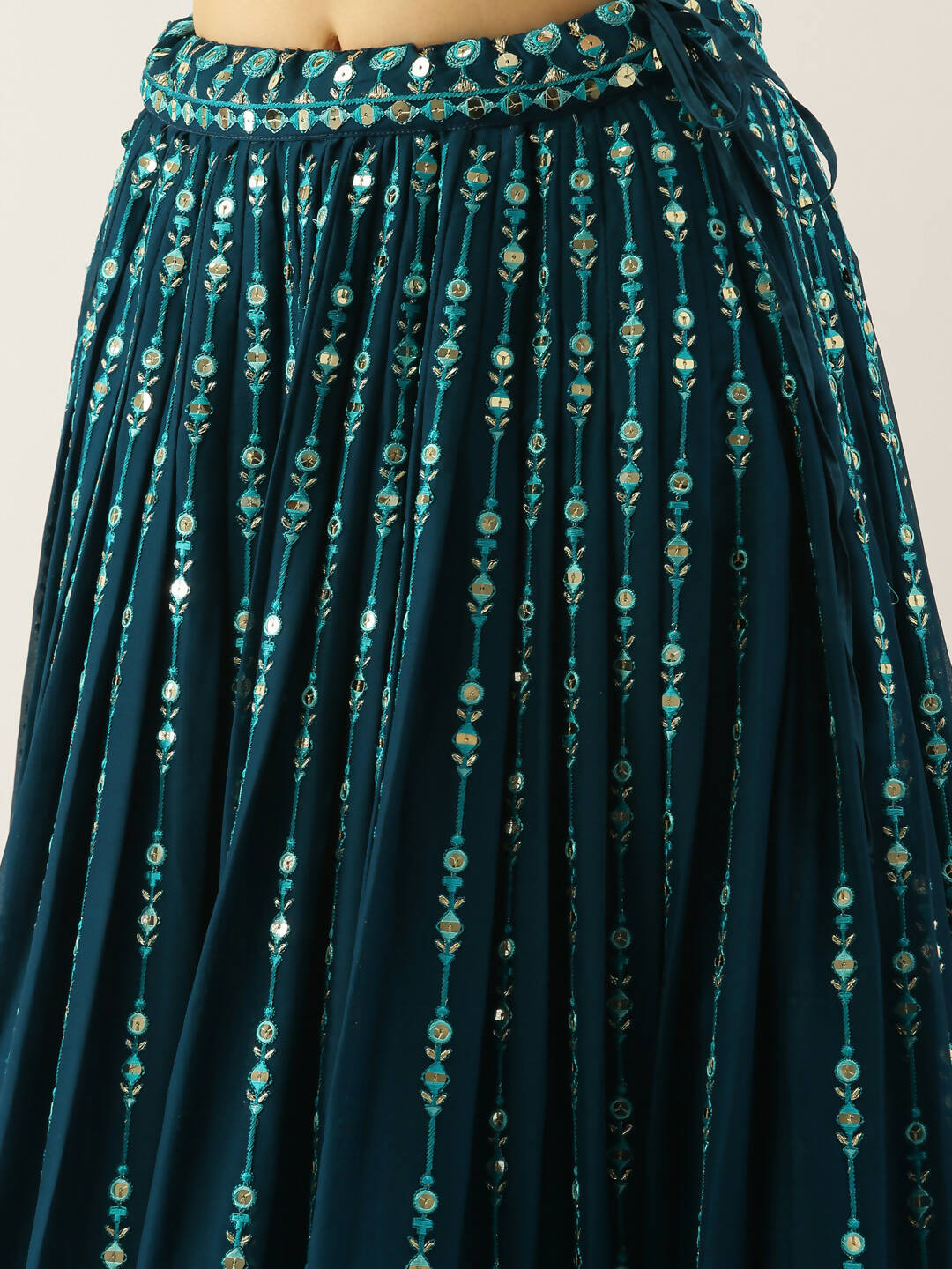 House of Panchhi Women Teal Georgette Sequins Work Lehenga & Blouse with Dupatta | Grocsy