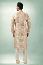 Raivat Ethnic Art Silk Printed Work Kurta Pajama In Cream Colour | Grocsy