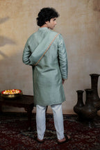 Falling Raw Silk Olive Green Kalika Kurta Set By Hilo Design | Grocsy