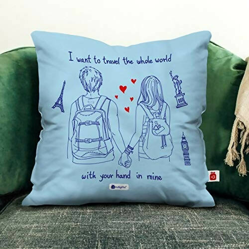 Indigifts Valentine Gifts For Girlfriend Travel Quote Blue Cushion Cover With Filler | Grocsy