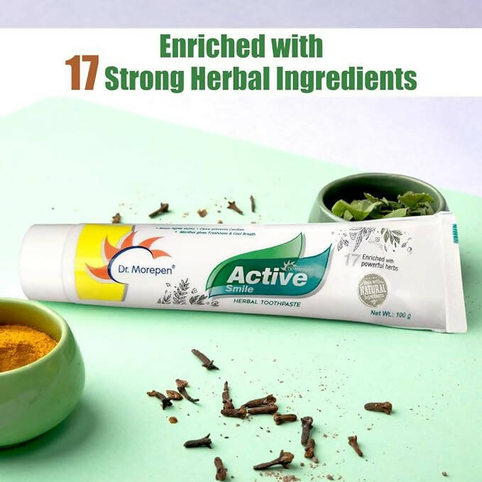 Dr. Morepen Active Smile Herbal Toothpaste with Neem, Clove & Menthol | Grocsy