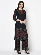 Aniyah Rayon Black Color Block Print Straight Kurta (AN-190K) | Grocsy