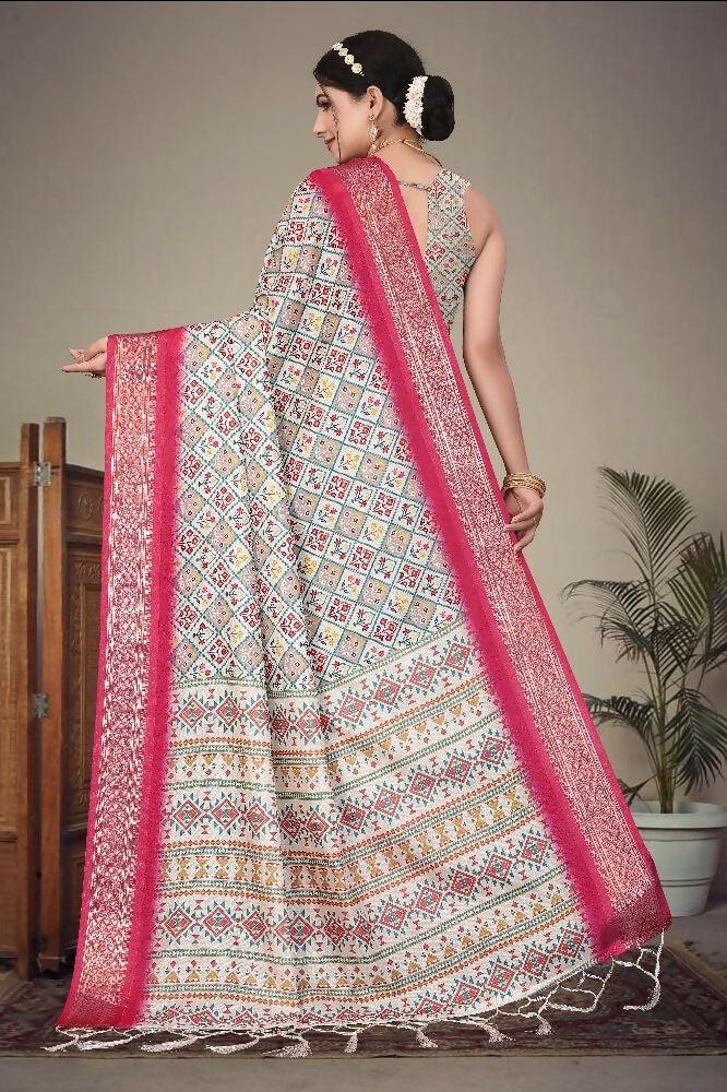 PR Fashion Multi Heavy Rich Cotton Silk Digital Print & Jacquard Saree | Grocsy