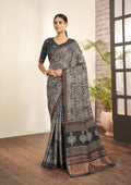 Grey Gajji Silk Paisley Print with Hand work Border Saree - Norita Nirvi | Grocsy