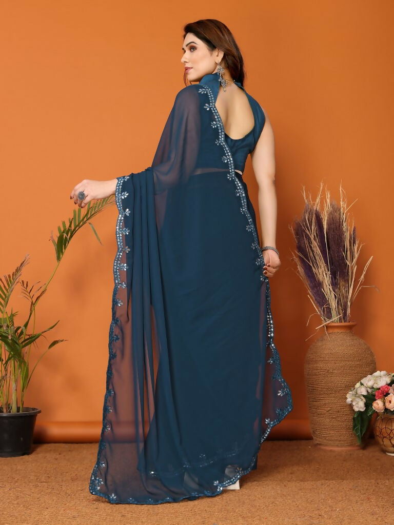 Partywear Designer Rama Georgette Fancy Saree - Starwalk | Grocsy