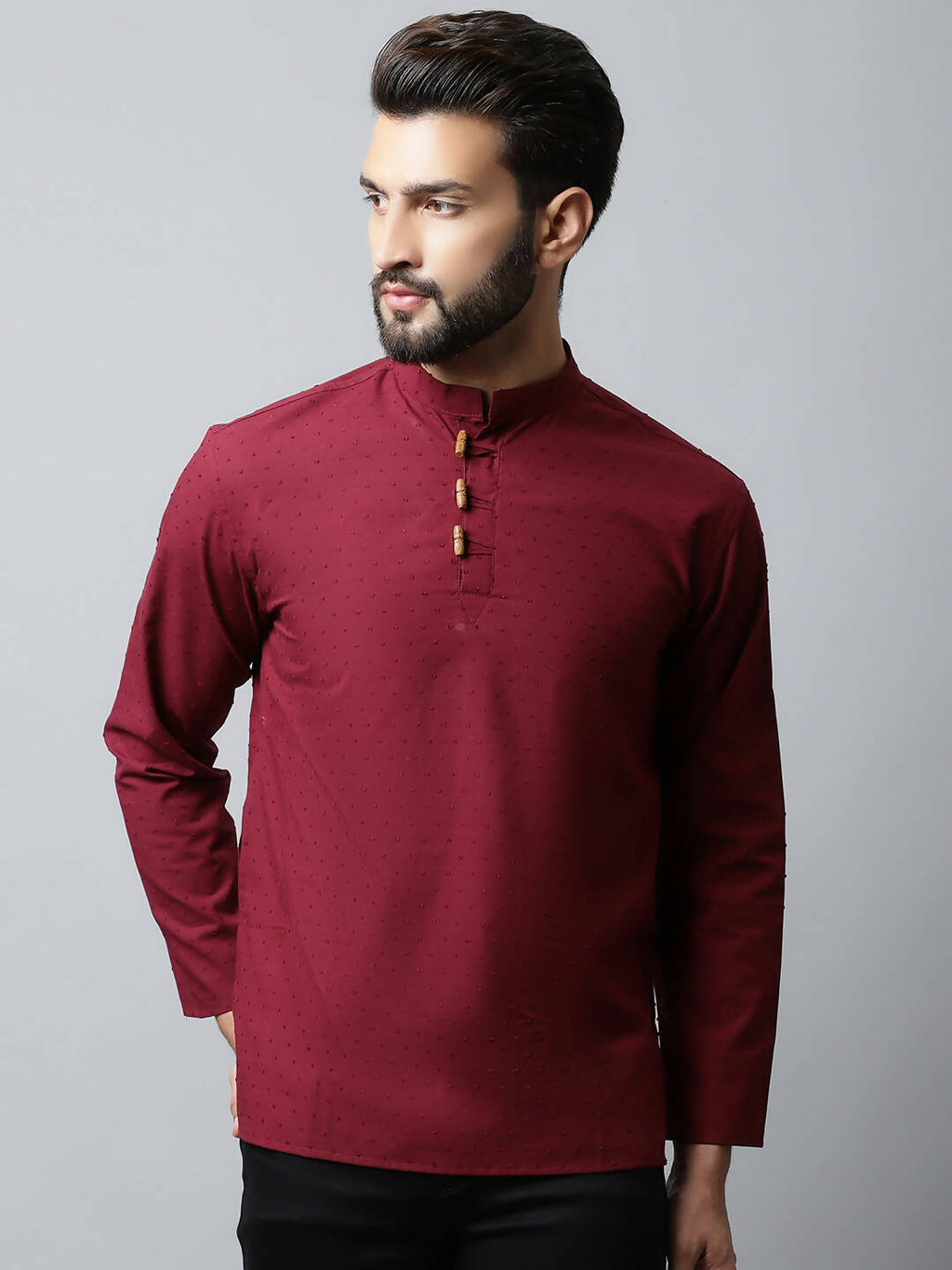 Even Apparels Maroon Color Pure Cotton Men's Kurta With Side Placket (SLD1182) | Grocsy