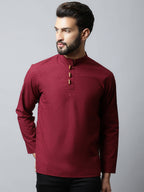 Even Apparels Maroon Color Pure Cotton Men's Kurta With Side Placket (SLD1182) | Grocsy
