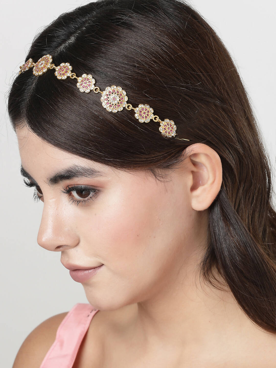 NVR Women's Gold-Polished Traditional Meenakari Stones Trending Matha Patti | Grocsy