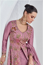 Lorenvalley Fashion Pink Viscose Silk Embroidery Work Gown Skirt Stitched | Grocsy