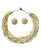 Inhanns Vibrant Handmade 20 Layers Beaded Necklace With Matching Earrings - Cream | Grocsy