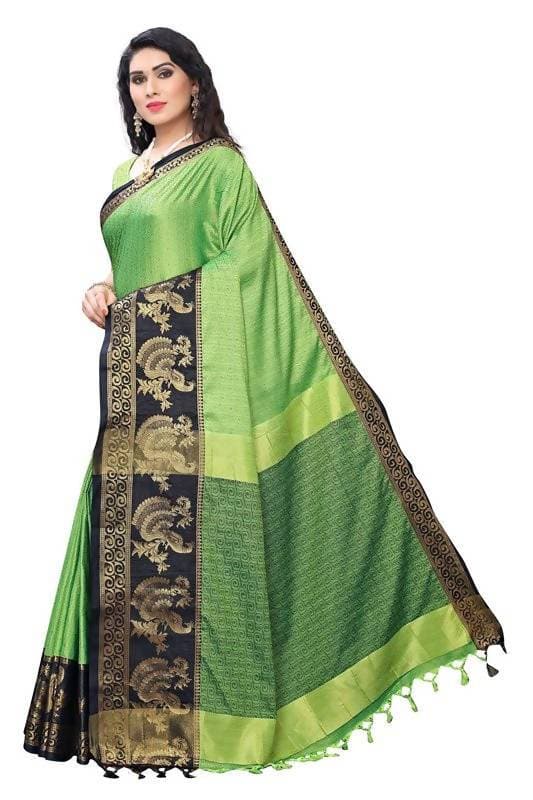 Vamika Banarasi Jacquard Weaving Green Saree (DHONI GREEN) | Grocsy