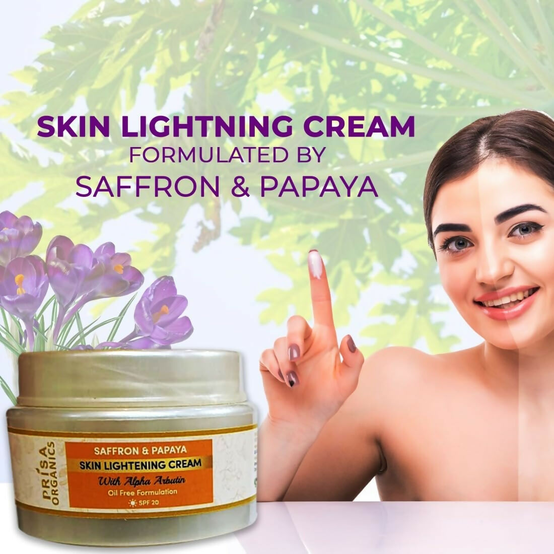 Prisa Organics Saffron & Papaya Skin Lightening Cream With Alpha Arbutin SPF 20 | Grocsy