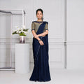 Navy Blue Lycra Cord And Sequins Embriodery Saree - Mohmanthan Izzara | Grocsy