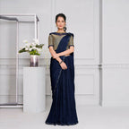 Navy Blue Lycra Cord And Sequins Embriodery Saree - Mohmanthan Izzara | Grocsy
