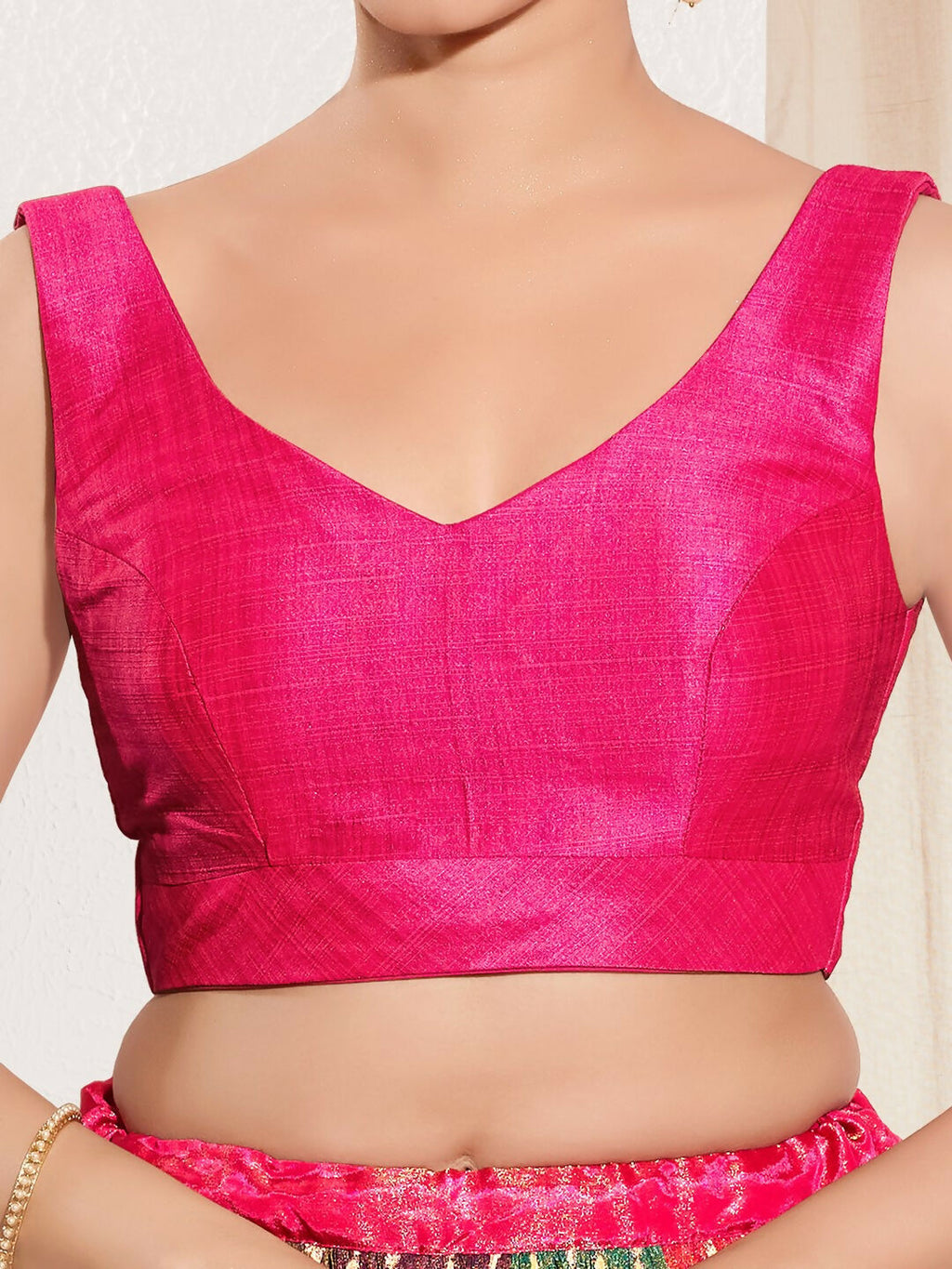 Joban Fashion Dark Pink Mulberry Silk Padded Blouse With Round Neck Sleeveless | Grocsy