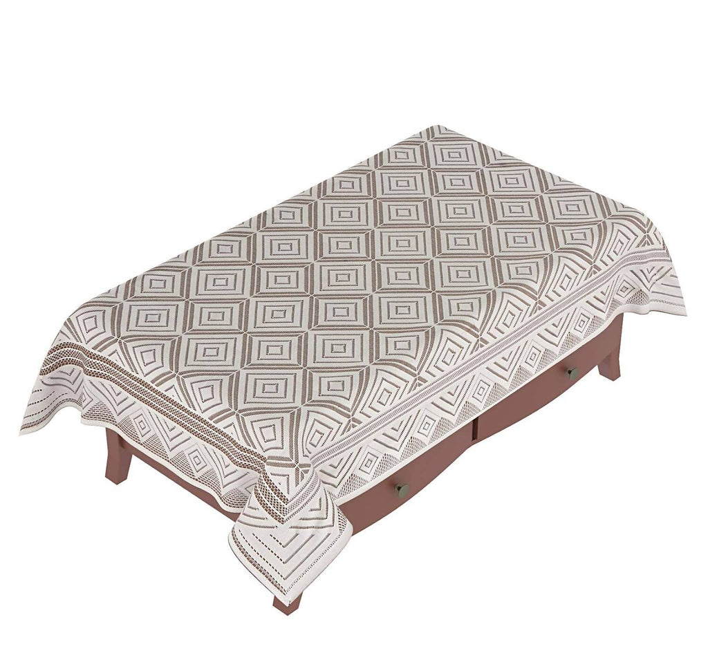 Yellow Weaves Cotton Geometric Designer Net Rectangular Center 4 Seater Table Cover - Off White | Grocsy