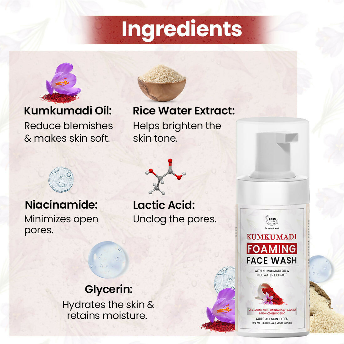 The Natural Wash Oil-Controlling Kumkumadi Foaming Face Wash | Grocsy