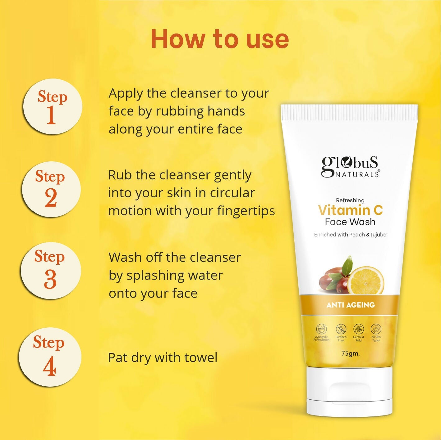 Globus Naturals Anti Ageing Globus Naturals Anti-Ageing Skin Brightening Vitamin C Face Wash | Grocsy