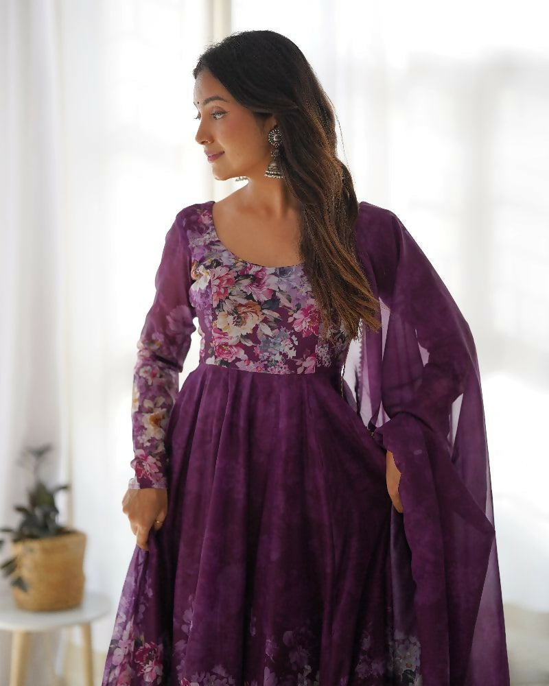 Joban Fashion Wine Kurta Set Organza Sequin Embroidery Work | Grocsy
