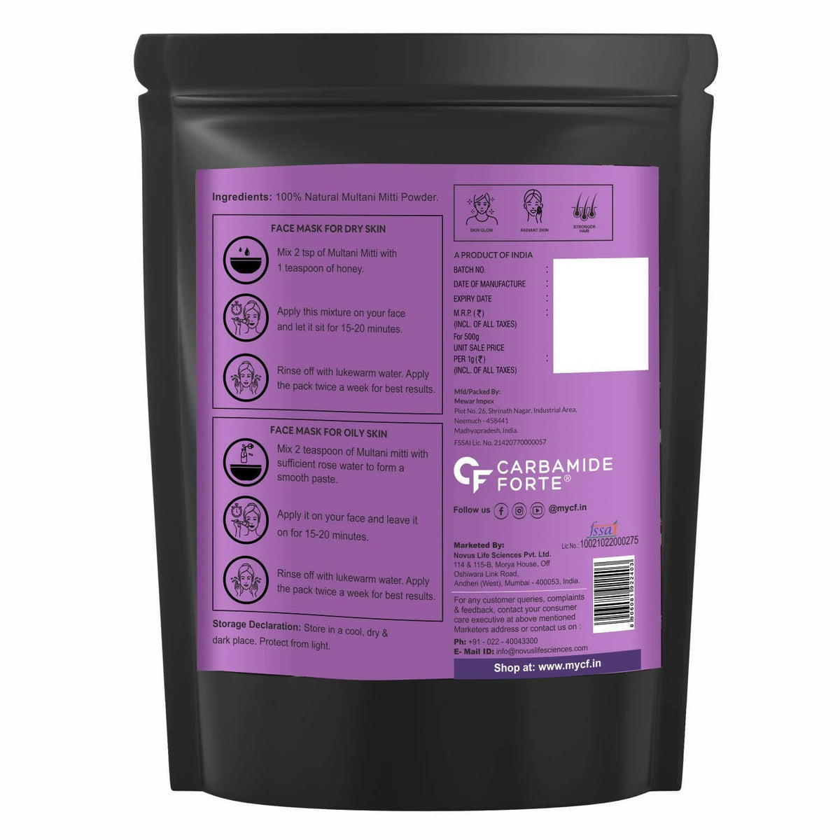 Carbamide Forte Multani Mitti Powder for Skin & Hair Health | Grocsy