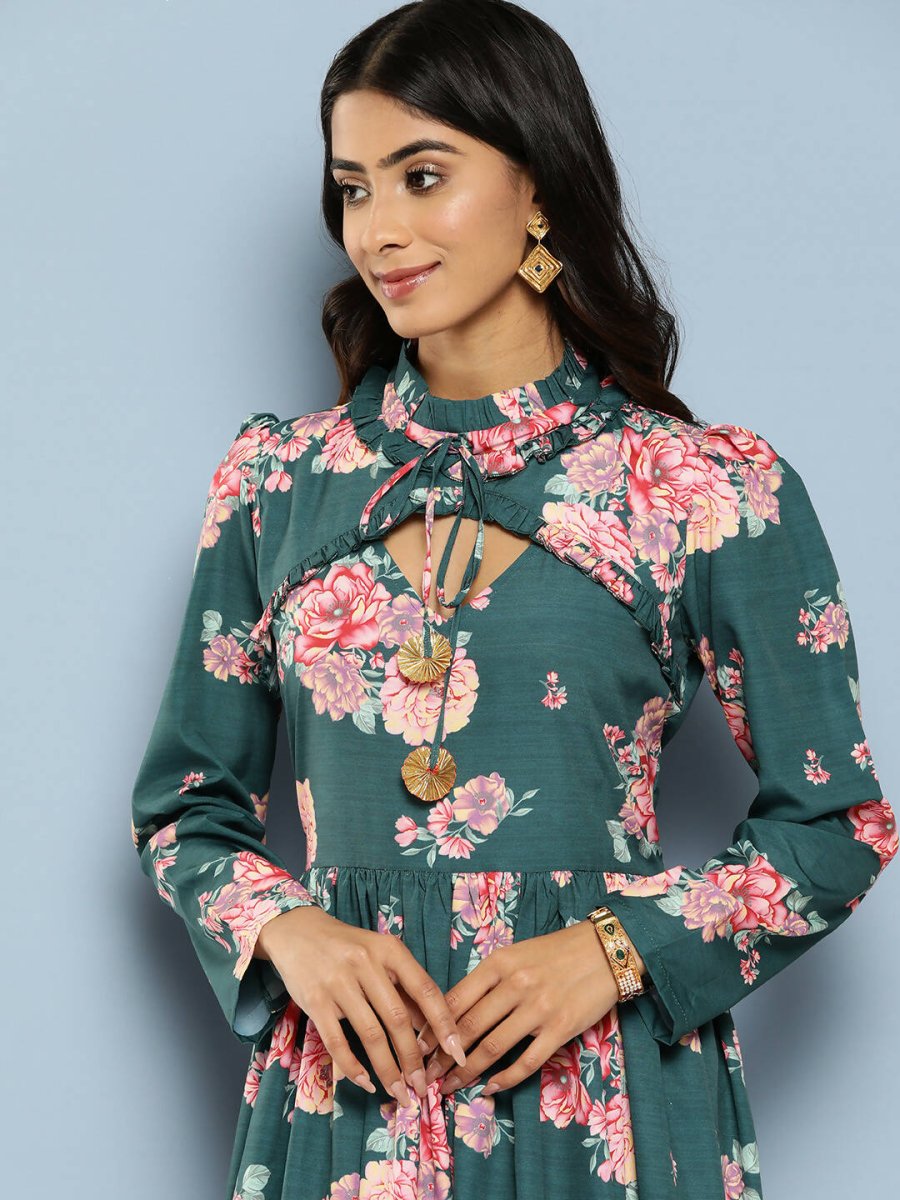Ahalyaa Women's Traditional wear Ethnic Dress - Green | Grocsy