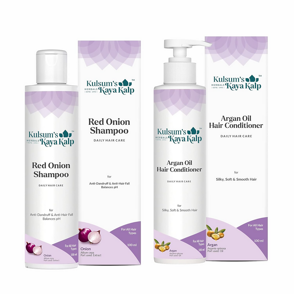 Kulsum's Kaya Kalp Red Onion Shampoo & Argan Oil Hair Conditioner Combo For Anti-Hair Fall, Silky, Soft & Smooth Hair | Grocsy