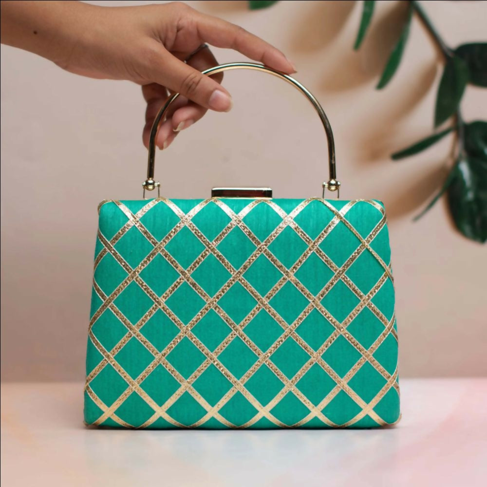 Joban Fashion Gota Patti Fabric Clutch - Green | Grocsy