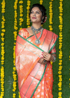 Jyoti Fashion Women's Peach Soft Handloom Silk Zari Woven Saree with Blouse | Grocsy