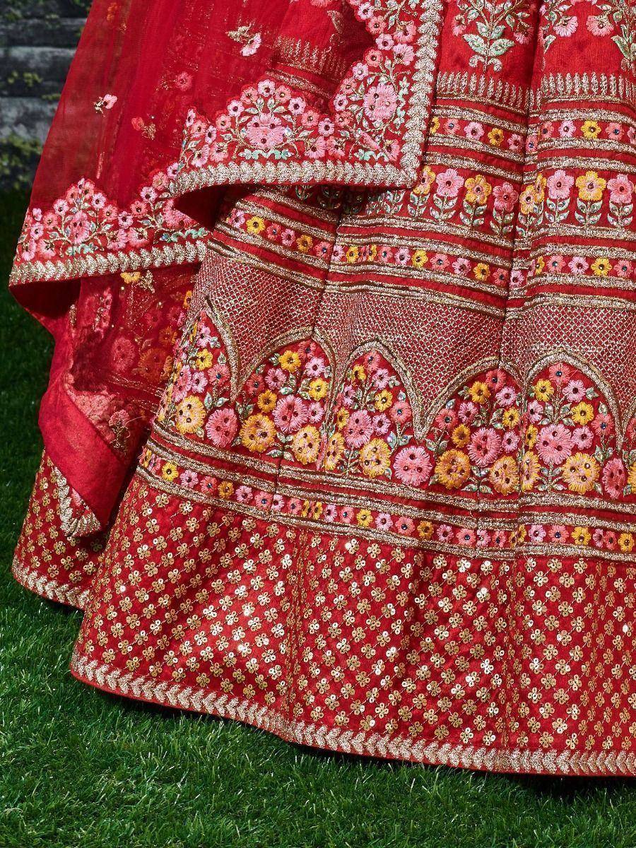 Tulsi Art Red Embroidered Art Silk Bridal Lehenga Choli | Grocsy