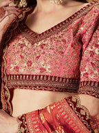 Tulsi Art Maroon Floral Printed Organza Bridal Lehenga Choli | Grocsy