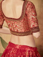 Tulsi Art Maroon Floral Printed Organza Bridal Lehenga Choli | Grocsy