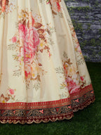 Tulsi Art Off White Floral Printed Organza Bridal Lehenga Choli | Grocsy