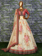 Tulsi Art Off White Floral Printed Organza Bridal Lehenga Choli | Grocsy