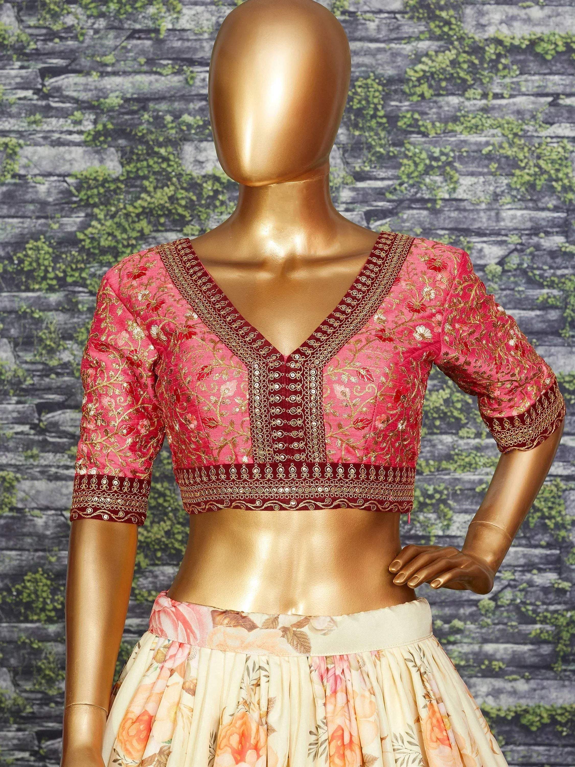Tulsi Art Off White Floral Printed Organza Bridal Lehenga Choli | Grocsy