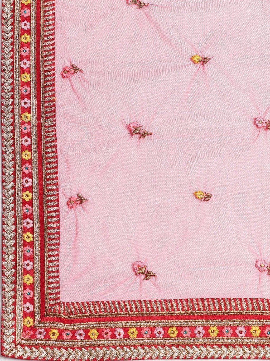 Tulsi Art Red & Pink Embroidered Semi-Stitched Myntra Lehenga & Unstitched Blouse With Dupatta | Grocsy