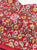 Tulsi Art Red & Pink Embroidered Semi-Stitched Myntra Lehenga & Unstitched Blouse With Dupatta | Grocsy