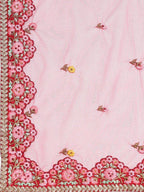 Tulsi Art Red & Pink Embroidered Semi-Stitched Myntra Lehenga & Unstitched Blouse With Dupatta | Grocsy