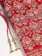 Tulsi Art Red & Pink Embroidered Semi-Stitched Myntra Lehenga & Unstitched Blouse With Dupatta | Grocsy