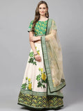 Tulsi Art Cream-Coloured & Beige Embroidered Semi-Stitched Myntra Lehenga & Unstitched Blouse With Dupatta | Grocsy