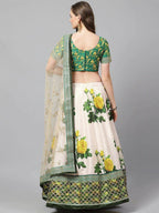 Tulsi Art Cream-Coloured & Beige Embroidered Semi-Stitched Myntra Lehenga & Unstitched Blouse With Dupatta | Grocsy