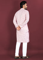 Prazu Fashion Baby Pink Soft Silk Unique Cross Pattern White Thread Embroidery With Silver Sequence Kurta | Grocsy