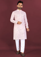 Prazu Fashion Baby Pink Soft Silk Unique Cross Pattern White Thread Embroidery With Silver Sequence Kurta | Grocsy