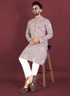 Prazu Fashion Beige Soft Silk Unique Cross Pattern White Thread Embroidery With Silver Sequence Kurta | Grocsy