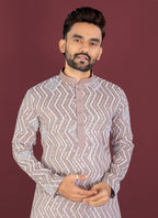 Prazu Fashion Beige Soft Silk Unique Cross Pattern White Thread Embroidery With Silver Sequence Kurta | Grocsy