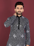 Prazu Fashion Black Soft Silk Unique Cross Pattern White Thread Embroidery With Silver Sequence Kurta | Grocsy