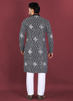 Prazu Fashion Black Soft Silk Unique Cross Pattern White Thread Embroidery With Silver Sequence Kurta | Grocsy