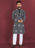 Prazu Fashion Black Soft Silk Unique Cross Pattern White Thread Embroidery With Silver Sequence Kurta | Grocsy