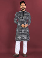 Prazu Fashion Black Soft Silk Unique Cross Pattern White Thread Embroidery With Silver Sequence Kurta | Grocsy