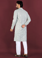 Prazu Fashion Grey Soft Silk Unique Cross Pattern White Thread Embroidery With Silver Sequence Kurta | Grocsy
